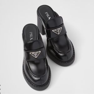 Prada Chocolate Brushed Leather Mule in Nero Women’s 9.5